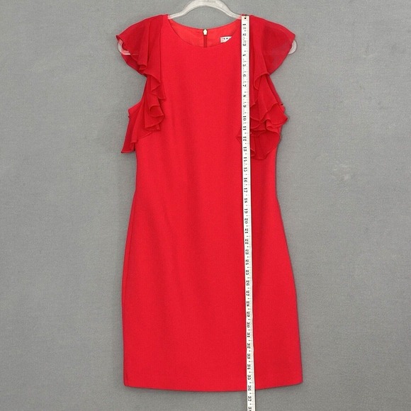 Trina Turk Women Dress 0 Watermelon Red Sheath Sheer Flutter Classic Girly Party - Picture 13 of 16